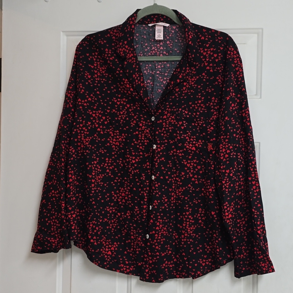 Victoria's Secret Black and Red Heart Print Pants And Top